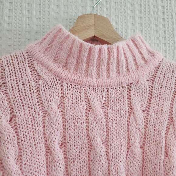 Vintage Partners by Mervyns Pink Chunky Cable Knit Mock Neck Sweater Size Large - Picture 4 of 10